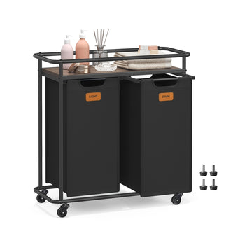 100 liter wasmand met wielen en plank | Inktzwart-asbruin | 33x72,4x79,5 cm
