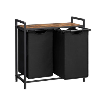 Wasmand met 2 uitneembare waszakken, vintage bruin-zwart, 73 x 33 x 72 cm