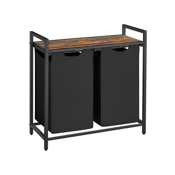 Wasmandenset vintage bruin-zwart - kledingmand - spaanplaat en staal - 73 x 33 x 72 cm