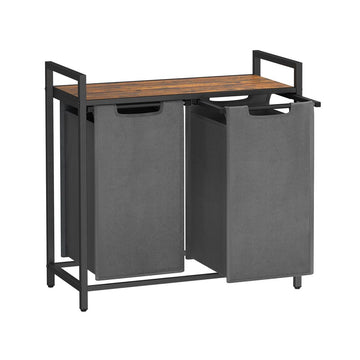 Wasmand met 2 uittrekbare waszakken - MDF, staal, oxford - bruin-zwart - 73 x 33 x 72 cm