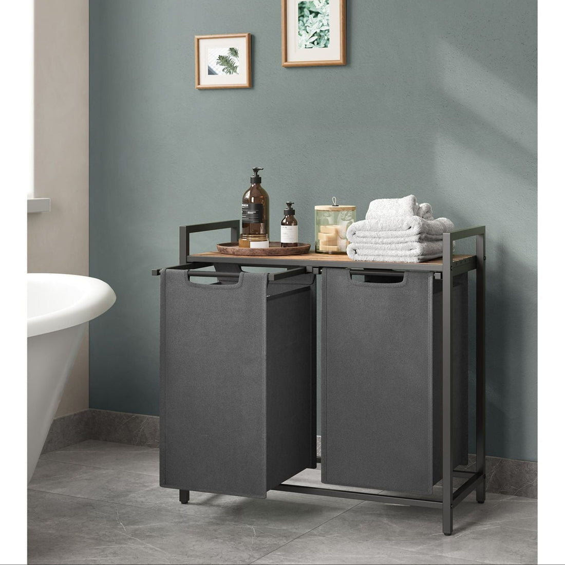 Wasmandenset - Vintage wasmand - MDF/staal - 73 x 33 x 72 cm - 30 kg