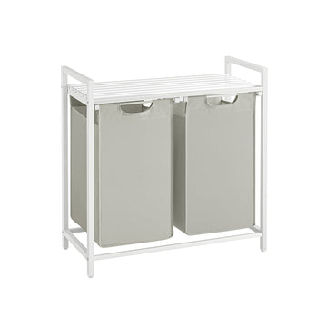 Wasmand met plank en 2 zakken - wit - MDF/stalen - 73 x 33 x 72 cm