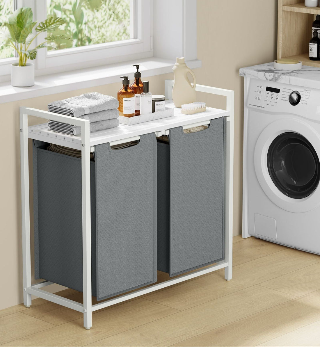 Wasmand met plank – wasorganizer – ruimtebesparend – 73x33x72 cm