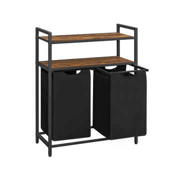 Wasmandenset vintage bruin-zwart – wasgoedmanden met opbergrek