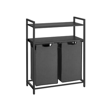 Wasmand met planken, zwart-grijs, MDF/staal, 73 x 33 x 92 cm
