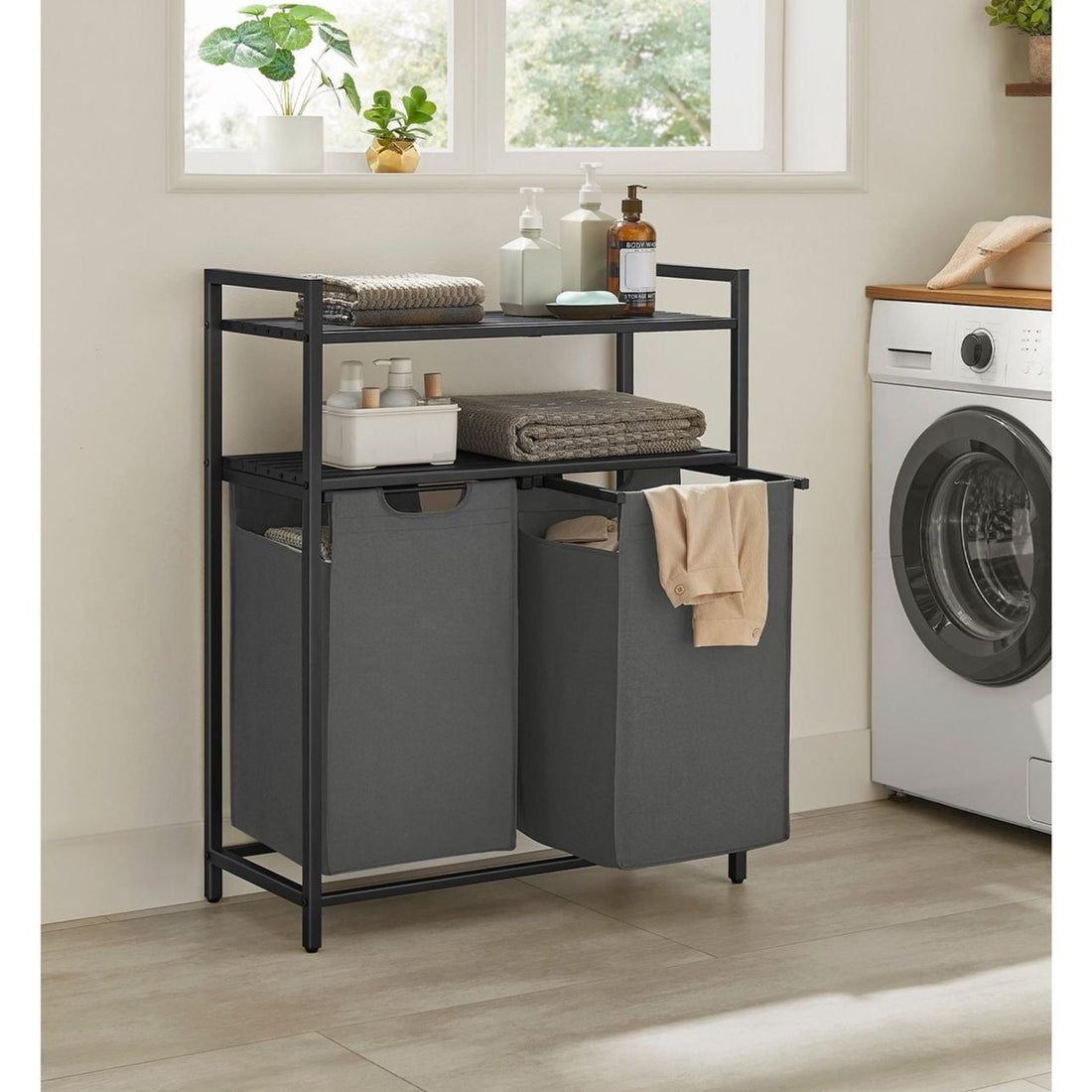 Wasmand met planken, 16 vakken - MDF, staal, Oxford-stof - 30 kg - 73 x 33 x 92 cm