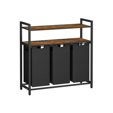 Wasmand met 3 vakken - Wasgoed sorteerder - MDF & staal - 92,5 x 33 x 92 cm - bruin-zwart