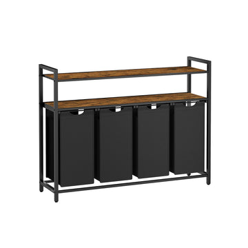 Wasmand 4 vakken, kledingorganizer, MDF/staal, bruin-zwart, 115,6 x 33 x 92 cm