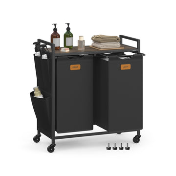 Waswagen met 2 vakken en legplank | Inktzwart-asbruin | 33x68,6x81 cm