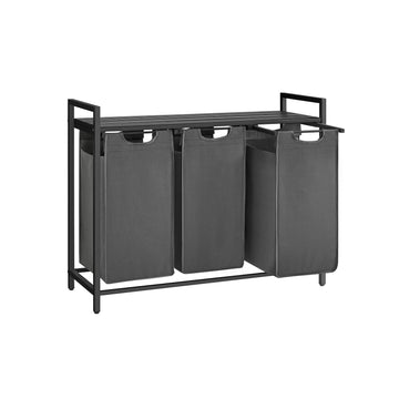 Wasmand met plank, zwart-grijs, MDF/staal, grote capaciteit, 92,5 x 33 x 72 cm
