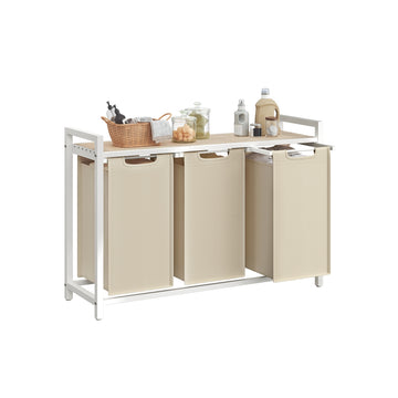 Wasmand met 3 vakken en legplank | Cappuccinobeige-naturbeige | 33x92,5x72 cm