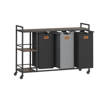 Wasmand 3 vakken - Kledingorganizer op wielen - 117 x 33 x 80,5 cm - staal & oxfordstof