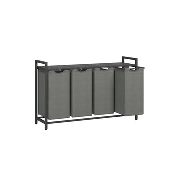 Wasmand met rek en 2 zakken, MDF/staal, Oxforddoek, 116 x 33 x 72 cm, zwart-grijs