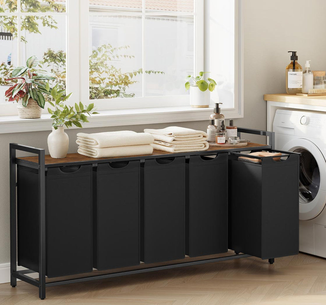 Wasmand met plank - Opberger - Wasgoedhouder - Oxfordstof - 143,5 x 33 x 72 cm
