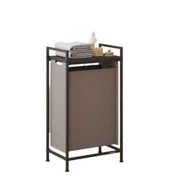 Grijze wasmand met waszak en plank - ruimtebesparend - 42 x 28 x 75 cm