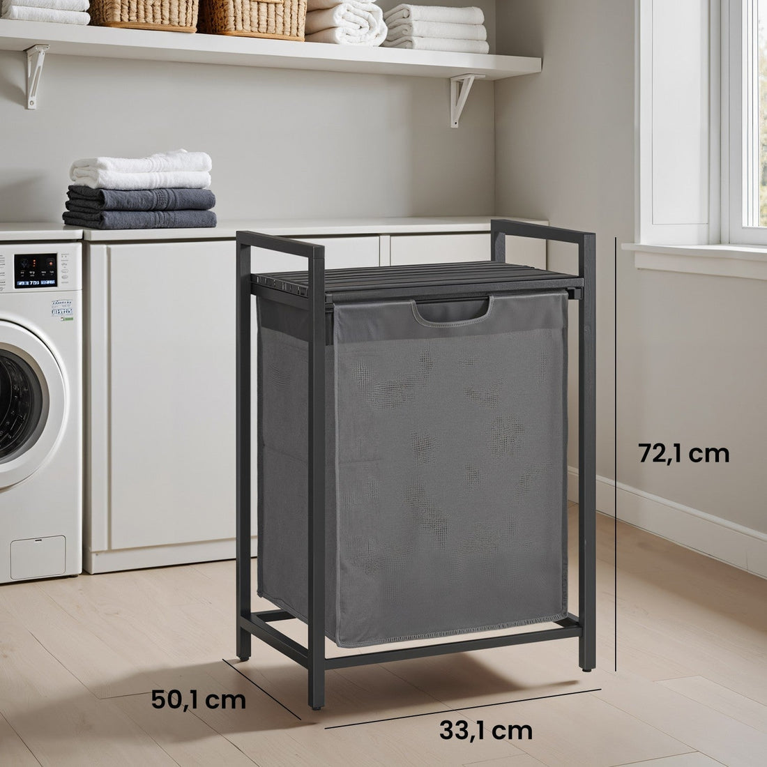 Wasmand met plank, waszak, ruimtebesparend, 50,1 x 33,1 x 72,1 cm