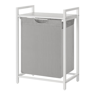 Wasmand met plank en waszak | Wit-Grijs | 33,1x50,1x72,1 cm
