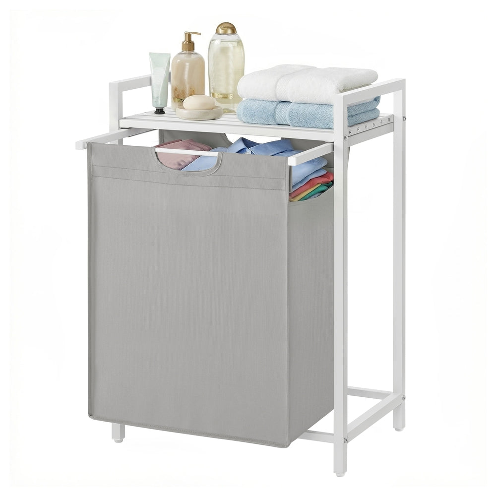 Wasmand met plank en waszak | Wit-Grijs | 33,1x50,1x72,1 cm