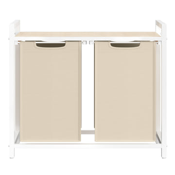 Wasmand met 2 vakken en plank | Beige | 33x73x72 cm