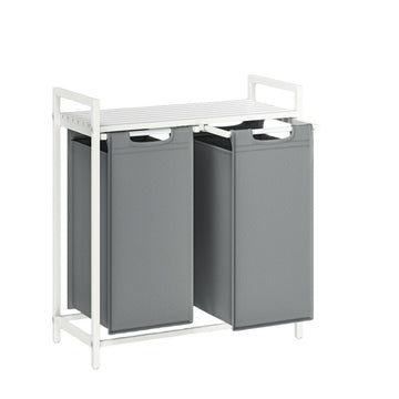 Wasmand met 2 vakken en plank – ruimtebesparend – 73 x 33 x 72 cm