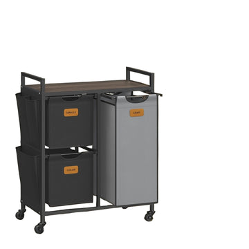 Wasgoed sorteerwagen - opbergrek - staal & oxfordstof - 68,6 x 33 x 80,5 cm - bruin/grijs