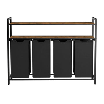 Wasmand met 4 uitneembare zakken en plank | Bruin, zwart | 33x115,6x92 cm