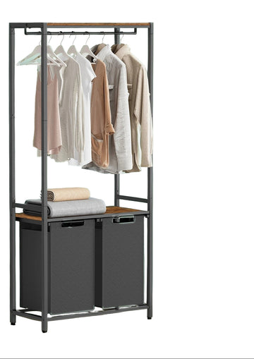 Wasgoedsorter met kledingrek - Wasorganizer - Oxfordstof - Stalen frame - 73 x 33 x 177 cm