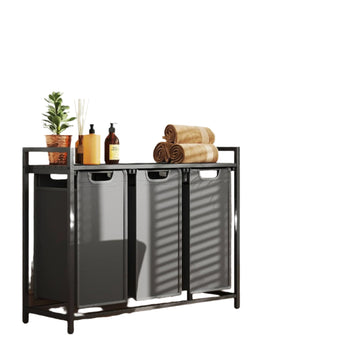 Waskorf met 3 vakken - 92,5 x 33 x 72 cm - MDF & staal