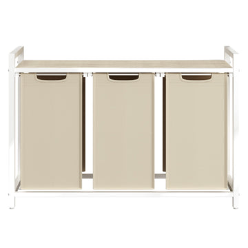 Waskorf met 3 vakken en plank | Beige | 33x92,5x72 cm