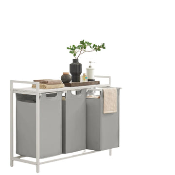 Wasmand met 3 vakken en plank - Wasverzamelaar - 92,5 x 33 x 72 cm