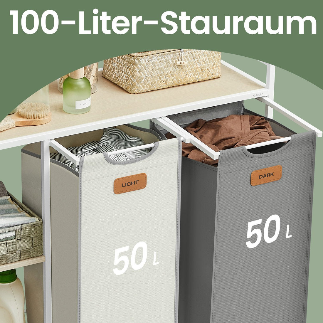 Wasmand met 2 vakken - wassorteerder - 100 l - 87 x 33 x 80,5 cm