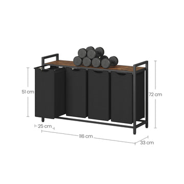 Wasmand met 4 vakken - opbergbox - bruin/zwart - 116 x 33 x 72 cm