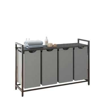 Wasmand met 4 vakken – wasverzamelaar – zwart/grijs – 116 x 33 x 72 cm