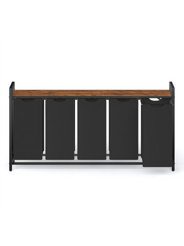 Wasmand met 5 vakken en plank | Zwart-bruin | 143,5x33x72 cm