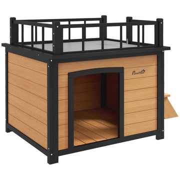 Hondenhok met dakterras en trap | Kleur: Bruin-Zwart | Afmetingen: 77x121x78 cm