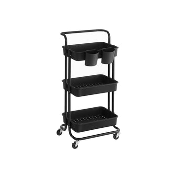 Trolley 3 niveaus zwart - opbergrek - stalen frame - 41,6 x 33,5 x 86,3 cm