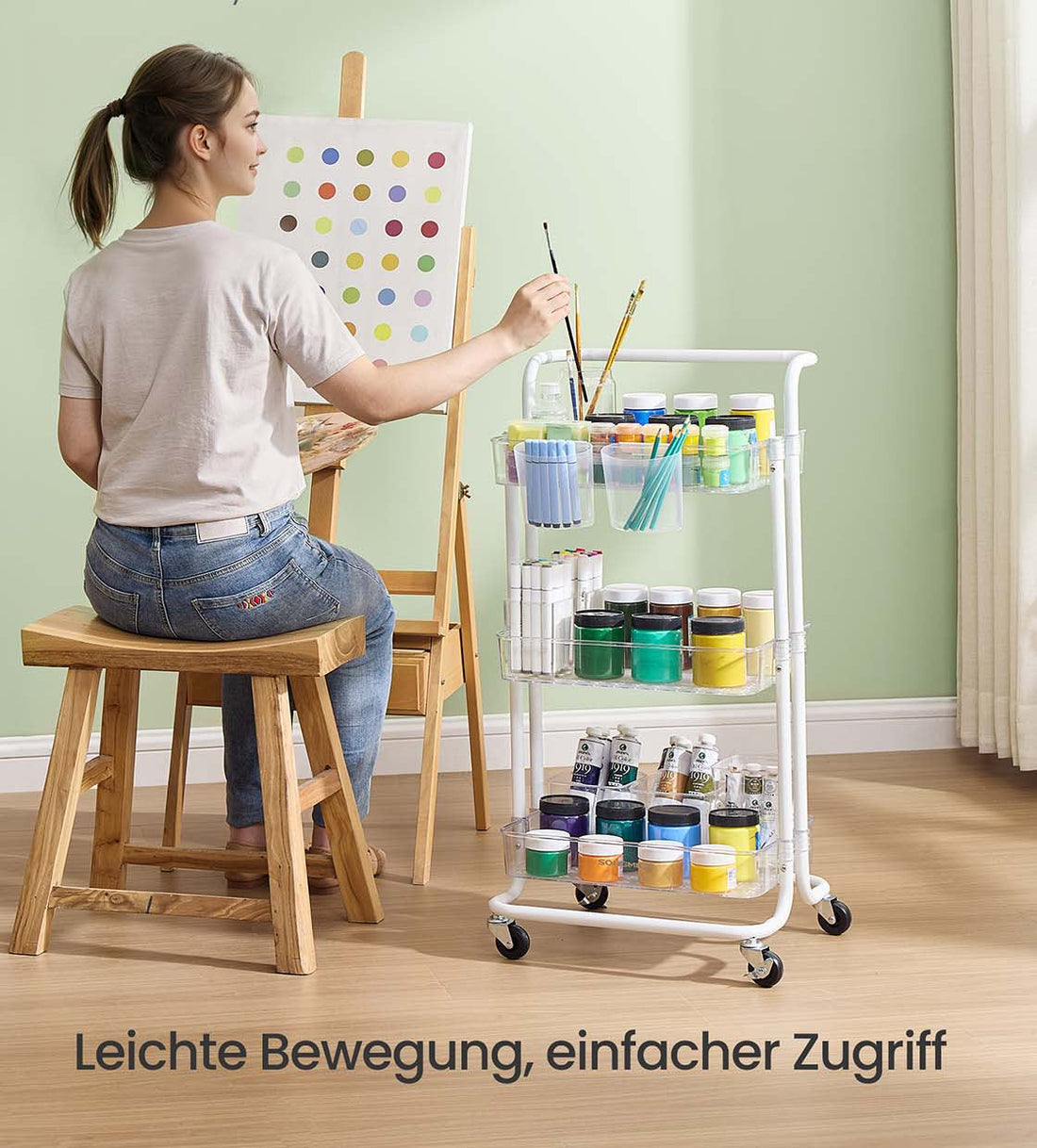 Stalen trolley - wit transparant - 10 kg per niveau - 37,3 x 42,5 x 86,3 cm