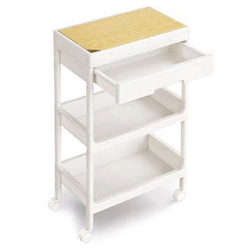 Keukenwagen met lade, 3 etages en afneembaar bovenblad | Wit-eikenkleur | 41x25,5x68 cm