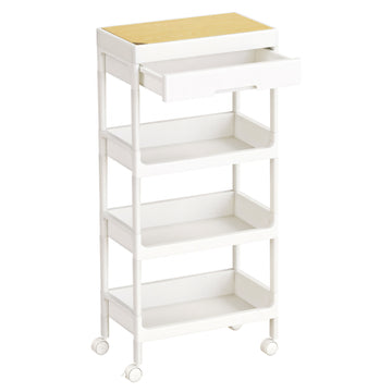 Keukenwagen met lade, 4 niveaus en afneembaar bovenblad | Wit-eik | 41x25,5x91 cm