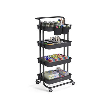 4-laags trolley zwart - verrijdbare opbergwagen - staal - 37,3 x 42,5 x 115 cm