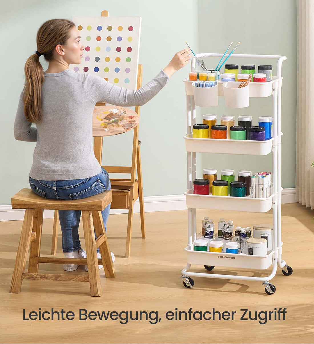 4-laags trolley - opbergwagen - stalen en kunststof rek - 37,3x42,5x115 cm