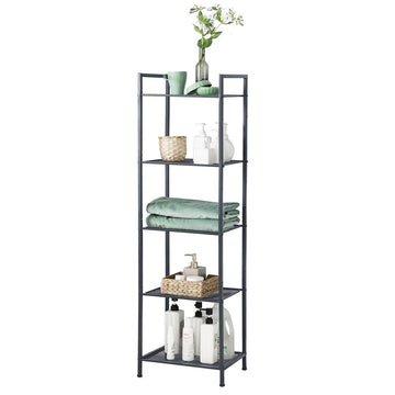 Metalen rek - badkamerrek - 5 niveaus - opbergrek - staal - zwart - 38 x 30 x 128 cm