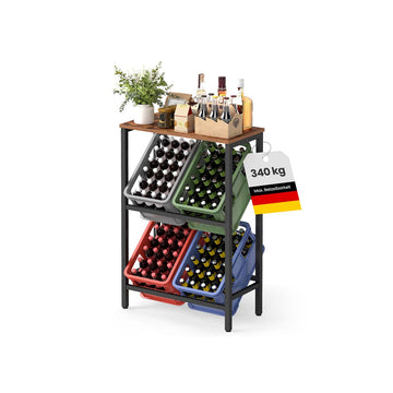 Rek voor drankkratten met 2 niveaus – 4 kratten – staal – bruin-zwart