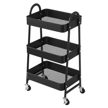 Metalen serveerwagen met 3 niveaus | Zwart | 30,7x41,4x79 cm