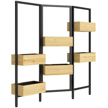 Plantenbak met privacyscherm, 6 bakken | Kleur: Naturel hout | Afmetingen: 116x20x112 cm
