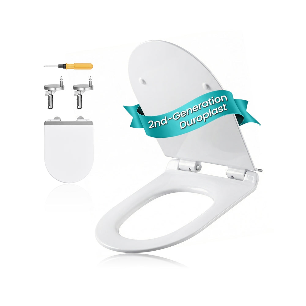 Lange D-vorm toiletbril met softclose en eenvoudig afnemen | Wit | 46,5x36 cm