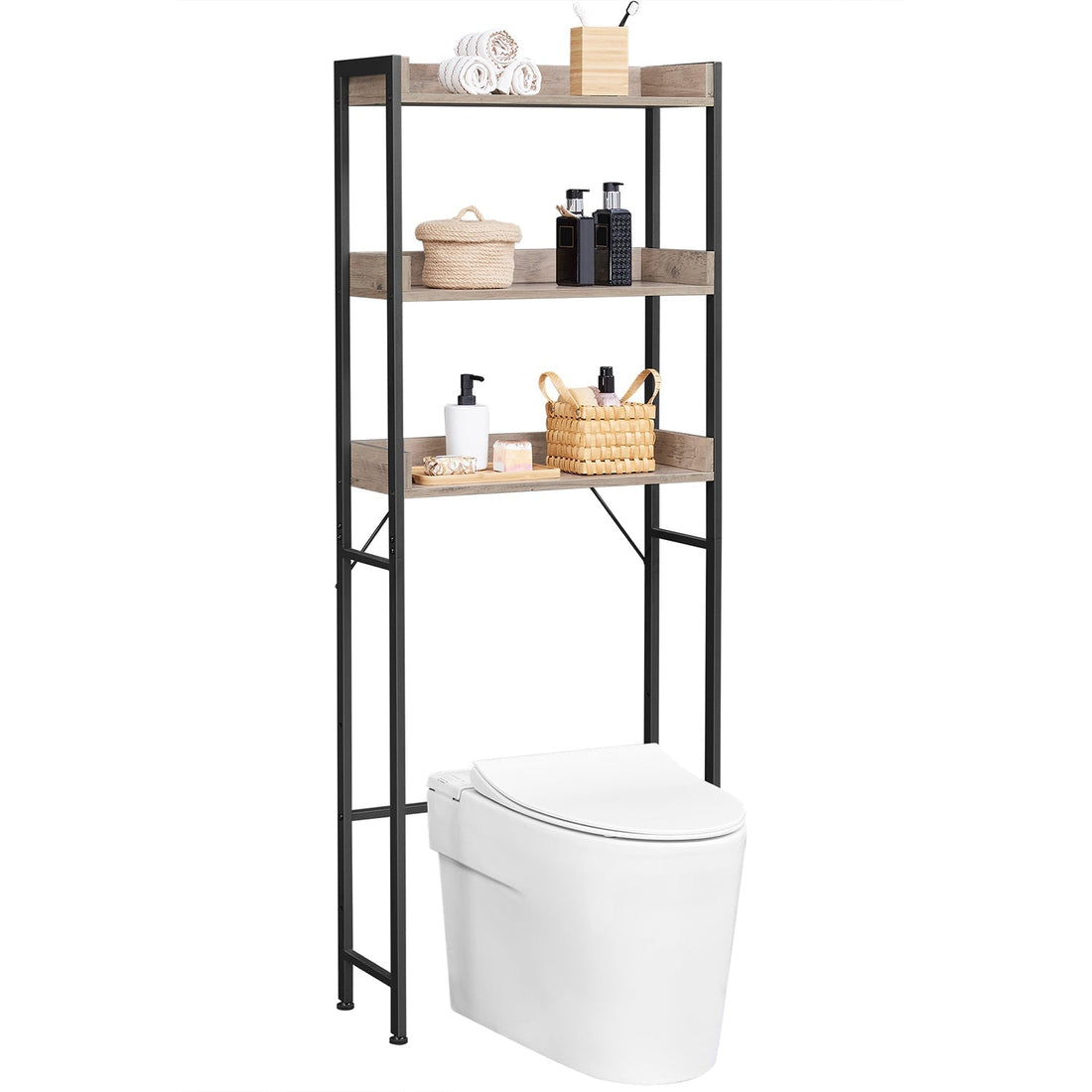 Toilettenregal über der Toilette - Spanplatte/Stahl - Greige Schwarz - 63 x 25 x 165 cm
