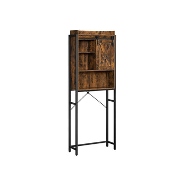 Toiletrek vintage bruin-zwart - badkameropberger - spaanplaat en staal - 64 x 24 x 171 cm