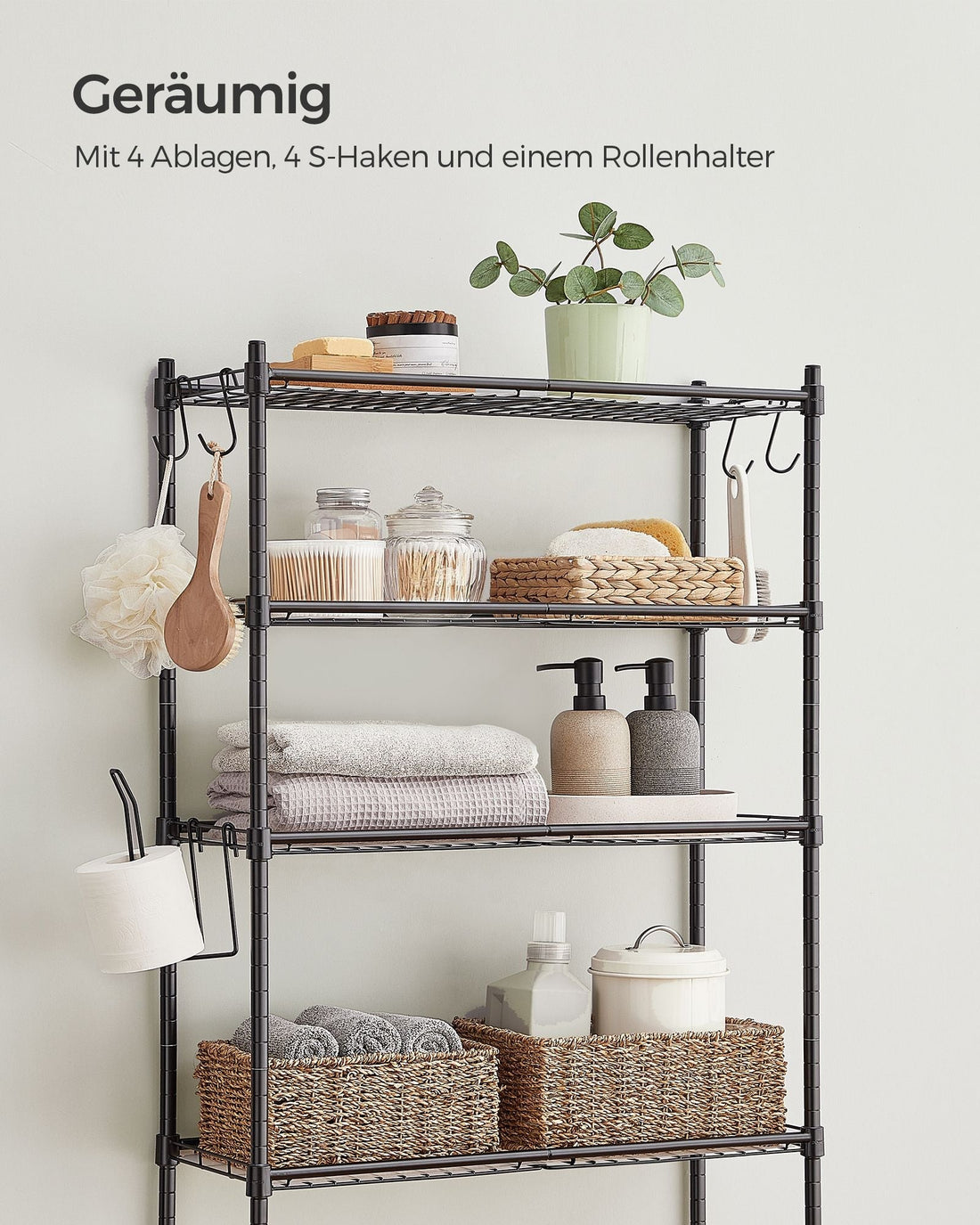 Metalen toiletrek – badkameropberger – ruimtebesparend – eenvoudig te monteren – 30 x 63 x 176 cm