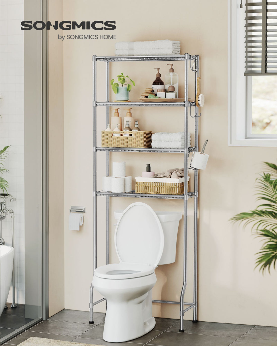 Metalen toiletrek - badkameropberger - opbergrek - duifgrijs - stevig - 30 x 63 x 176 cm